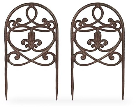 Relaxdays Beetzaun Gusseisen, 10 Zaunelemente, HxB 32,5x17,5 cm, Vintage Design, Beetumrandung zum Stecken, Dunkelbraun