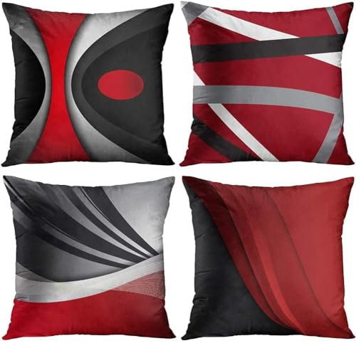 DILOXNSU Kissenbezug 50x50 Rot Grau Schwarz 4er Set Weich Deko Kissenbezüge Modern Kuschelig Dekokissen Kissenhülle Couchkissen Geometrisch Sofakissen Kissen Bezug Zierkissen Wohnzimmer Bett