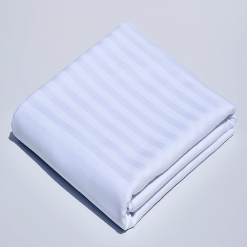 Virginia Tex Damaststoff 100 cm x 240 cm mit Streifen für Kissenbezüge und Laken, 100% Baumwolle (1cm White, 100 cm)