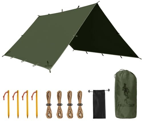FREE SOLDIER Tarp Wasserdicht 3x3,2m Ultraleicht-Tarp Zeltplanen UV Schutz Camping Sonnensegel Zelt Freien Große für Camping, Wandern, Outdoor-Aktivitäten (Militärgrün)
