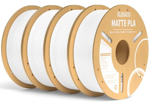 ELEGOO Matte PLA Filament Matte Weiß 4KG, 1.75mm 3D Drucker Filament Maßgenauigkeit +/- 0.02mm, 4 Stück 1kg Kartonspule (2.2lbs) für die meisten FDM 3D Drucker