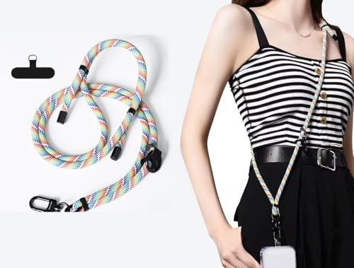 Pangogogo Stylisches Handykette Universal - Verstellbare Handy Schnur aus Verdicktem Polyester - Phone Lanyard mit Nylonclip (Rainbow)