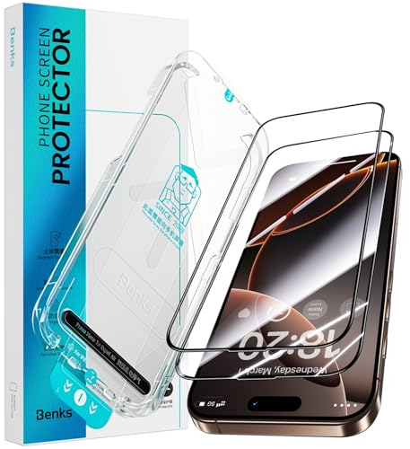 BENKS für iPhone 16 Pro Max für Panzerglas, Full Screen 9H Härte Folie Stoßfest Schutzglas [Automatische Staubentfernung] Anti-Fingerabdruck 0 Blasen Schutzfolie, HD Klar, 2 Stück