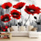Fototapete Schlafzimmer Abstrakte Mohnblumen 3D Druck Vliestapete Wandgestaltung Perfekter Wandfüller Schwarz Rot Wandtapete Wandbilder, 350 x 256 cm für Wohnzimmer, Kinderzimmer, TV Hintergrund