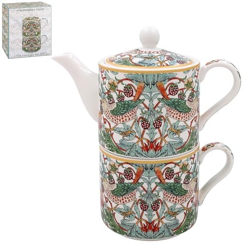 The Leonardo Collection William Morris Strawberry Thief Tea for One | Lovely Design Tea Pot & Cup Set | Ceramic Tea Pot Gift Set for Women & Men | Beautiful Printed Tea Pot for Home & Office