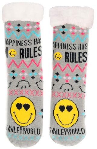 United Labels Smileyworld Kuschelsocken für Damen, Grau, 35-38, flauschige Stoppersocken Smiley, Wintersocken, warme Socken, Hüttensocken