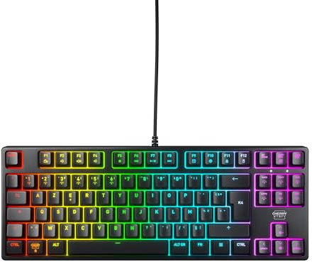 CHERRY XTRFY K4V2 TKL, Clavier De Jeu Filaire sans Pavé Numérique, Disposition Française (AZERTY), Éclairage RGB, Commutateurs Mécaniques MX2A Red, Noir