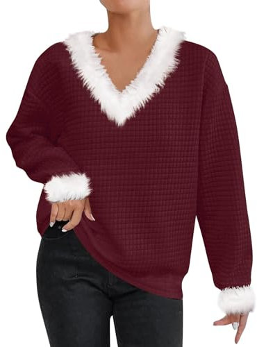 Damen Weihnachtspullover Langarmshirt Damen Baumwolle Lustiger Weihnachtspullover Ugly Christmas Jumper Weihnachtspullover Trinkspiel Christmas Socks Women Vintage Damen Pullover