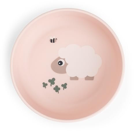 Done by Deer Foodie Schüssel Tiny Farm Rosa, Ø12,5xH4,5cm – Baby Schüssel mit praktischer rutschfeste Unterseite - Plastikschüssel aus 100% PP in Lebensmittelqualität mit rutschfestem TPE