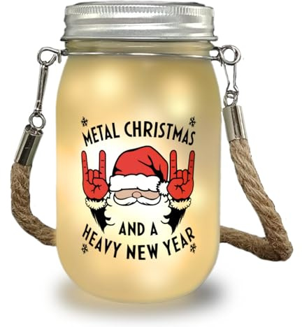 speecheese Weihnachtsmann Rockzeichen - Metal Christmas Solarlicht Heavy-Metal Rock Schneeflocken Winterthema HEAVY NEW Design für Weihnachten
