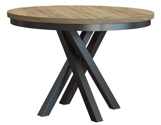 Esstisch Jezz Rund 100 cm - Tisch - Rund - Küchentisch - 4-6 Personen - Esszimmertisch mit Metallgestellt - Holz - Natur - Speisetisch - zusätzliche Tischplatte - ausziehbar (Wotan)