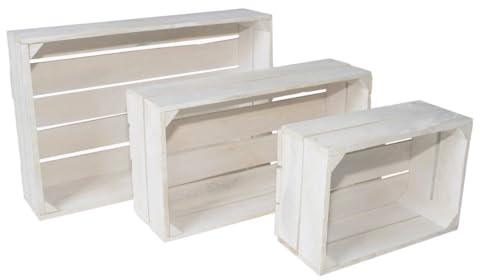 Lermowood Set aus 3 Holzkisten Nr. 3 Weiß, Naturholz, Wandregale, Aufbewahrung, 7 Farben, Vintage