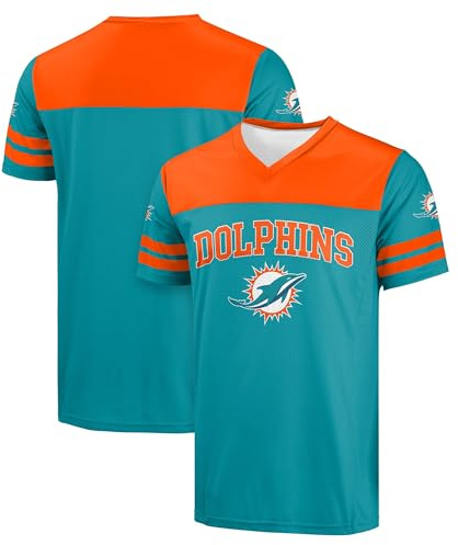 FOCO NFL Herren Offizielles Lizenzprodukt Primary Logo Team Color Wordmark Game Day V-Ausschnitt Fußball-Top, Miami Dolphins - Aqua, XX-Large