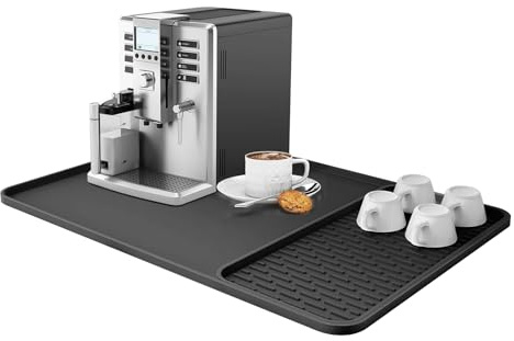 Silicone Coffee Machine Mat, Large Silicone Coffee Matt 40x60cm, Drying Mat for Kitchen Counter, Coffee Bar Mat Quick-Drying Worktops Protector Coffee Machine Accessories (Tray Mat+Drain Mat) - Black