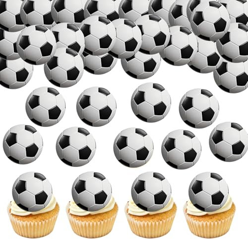 Anemowind 40 pcs Edible Football Cake Toppers Football Birthday Cake Decorations, Rice Paper Cupcake Decos for Football Party, Kids Birthday Cake Decor