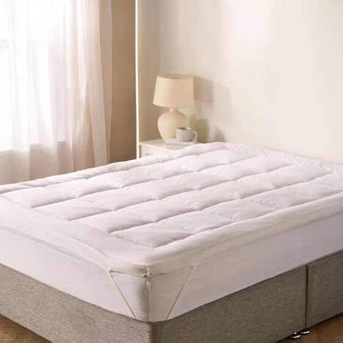 OHS Single Mattress Topper 5cm Thick Hotel Quality Box Stitched Microfibre Mattress Topper Soft 800GSM Hollowfibre Fill Anti Allergy with Elasticated Straps Quilted Bed Toppers, 90 x 190cm