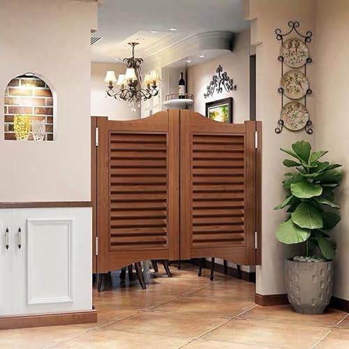 Hggdsac Puerta Abatible de Madera Maciza para Interiores, Puertas Batientes de Café Retro, adecuada para entrada, cocina, oficina, estilo rústico, Partición de Valla(Estilo A/Tamaño : W110xH80cm)