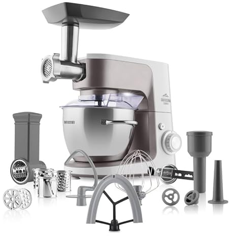 ETA Gratussino III Elements Küchenmaschine I 1200 W I 4,5 L Edelstahlschüssel I Planetenrührwerk I Fleischwolf I Rühr- & Schneidzubehör I stufenlose Geschwindigkeitsregelung I Silber