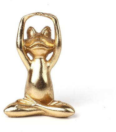 Yoga Frosch Deko Garten Figuren Gold, Harz Frosch Statue Gartendeko für Draußen Wetterfest, Frösche Gartenstatuen Skulptur für Meditation Yoga Balkon Wohnzimmer Büro Schreibtisch Bücherregal (C)