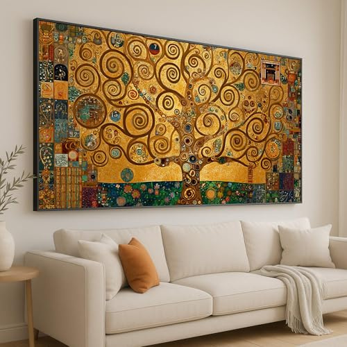 CAOXTART Gustav Klimt Lebensbaum, Gemälde auf Leinwand, Goldener Spiralbaum, Wandbild, Abstrakter Naturposter-Druck, Heimdekorationskunstwerk (80x140cm/Rahmenlos)
