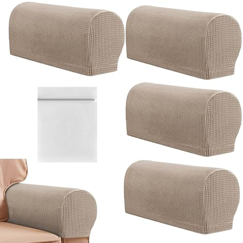 AWAVM 4 fundas para reposabrazos con bolsa de lavandería, fundas elásticas para reposabrazos de sofá, fundas antideslizantes para brazos, para sillas, protectores de muebles, sillones, sillones