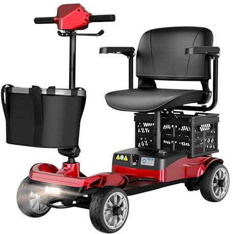 iCAN X-05 2026 Model Portable Mobility Scooter, 135 Kg Capacity, 13.75 Mile Long Range, Front & Rear Removable Battery, LED Headlight, Removable Basket, Extra Storage, Light Weight, Class 2 UK. (Red)