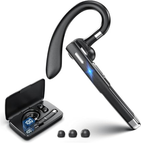 KESIEME Wireless Bluetooth Earpiece,Single Ear Wireless Headset with Noise Cancelling Mic,Bluetooth 6.1 Hands-Free Earphones,500mAh Charging Case,for Driving,Business