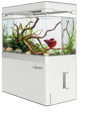 AQPET HYDO Acquario da Scrivania Multifunzionale in Acrilico con Dock Station per Smartphone – Mini Acquario con Pompa e Filtro, LED 5 Modalità e Modulo Idroponico, Ideale per Betta e Caridine