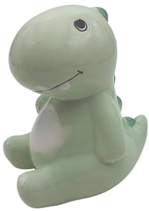 Sparfigur, Spartier, Spardose, Sparbüchse, Kinderspardose, Sparfigur, Sparschwein als Dino, Spardino, Sparschwein, Dekodinosaurier mit Sparfunktion aus Keramik in grün, L/B/H 10 x 13 x 16 cm.