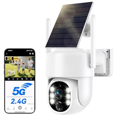WESECUU Cámara Vigilancia WiFi Exterior Solar Inalámbrica 2.5K 4MP con Panel Solar 5W, Batería 8000mAh, WiFi 2,4 y 5GHz, PTZ 360°, Seguimiento Automático, IP66, Grabación 24H