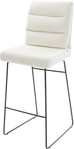 DELIFE Barstuhl Pela-Flex Kufengestell Metall Schwarz Bouclé Soft Beige