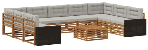 vidaXL Outdoor-Sofagarnitur mit Kissen 10 pcs Natürlich und Hellgrau, Gartenmöbel Set, modernes Sofa für den Außenbereich, Lounge ganz entspannt, Terrasse, Patio