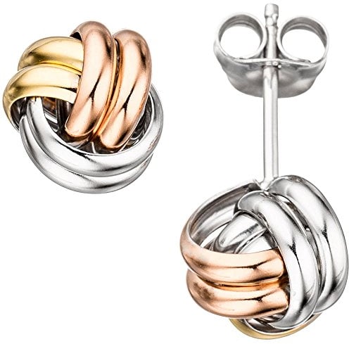 JOBO Ohrstecker 925 Sterling Silber teilvergoldet tricolor dreifarbig Ohrringe