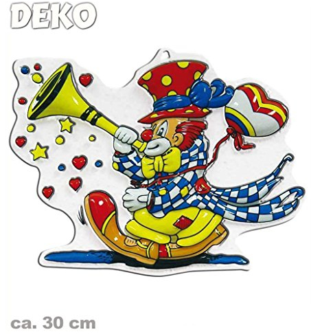KarnevalsTeufel.de Wandbild Clown mit Tröte, Höhe ca. 30 cm, Wand-Deko, Dekoration