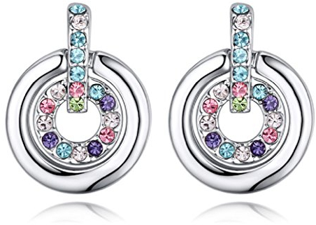 Crystalline Azuria Femme Clous Boucles d'Oreilles Rondes 18ct Plaqué Or Blancs avec Cristaux Multicouleurs