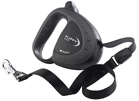 Ferplast Hundeleine Flippy TECH, Rollleine große Hunde bis 50 kg. Ausziehbares Gurtband max. 5 m. Einzelner Verriegelungs- und Entriegelungsknopf, schwarz