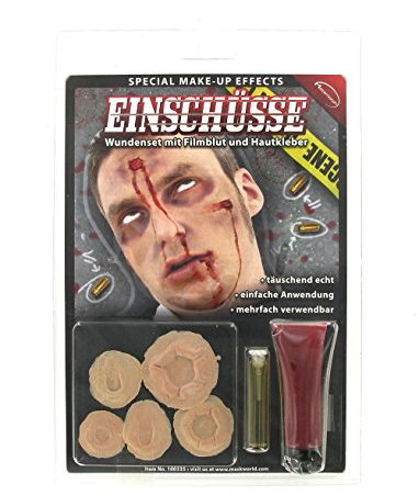 Schusswunden - Latex-Applikation mit Hautkleber - Special-Effect Kostüm-Zubehör - Make-Up für Halloween, Karneval & Horror-Party