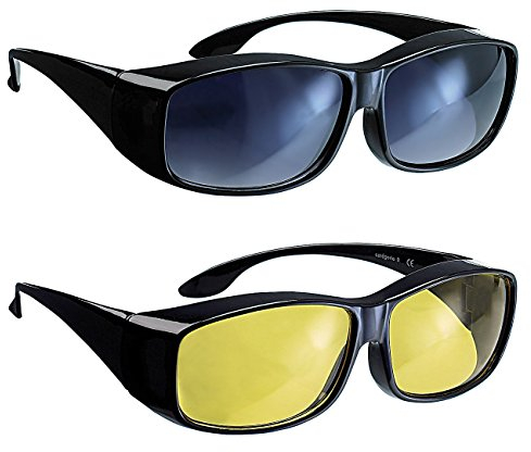 infactory Überziehbrille Damen: Schärfer-Sehen-Set mit 2 Überziehbrillen Day Vision & Night Vision (Überzieh Sonnenbrille Damen, Überbrillen, Sonnenschutz Auto)
