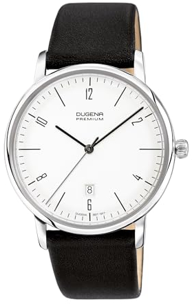 Dugena Herren-Armbanduhr Dessau, Quarz, Edelstahlgehäuse, Hart-Acrylglas, Bauhaus-Design, 3 bar (Lederband schwarz)