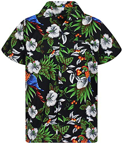 V.H.O. Funky Hawaii-Hemd, Herren, Kurzarm, Cherryparrot, Schwarz, 6XL