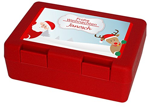 Eurofoto Keksdose mit Namen Janosch und schönem Weihnachts-Motiv mit Weihnachtsmann und Rentier - Gebäckdose/Geschenkdose