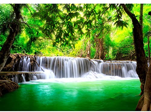 Runa Art Fototapeten 396 x 280 cm Wasserfall Natur - Vlies Wanddekoration Wohnzimmer Schlafzimmer - Deutsche Manufaktur - Grün Weiss 9006012a