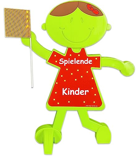 UvV Vorsicht Achtung spielende Kinder Warnschild, Warnfigur, Warnaufsteller - grün und reflektierend - Sicherheit für spielende Kinder (Rot - Spielende Kinder)
