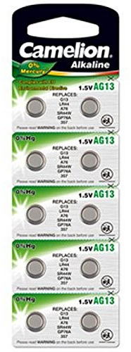 10 Stk. (1 Blister) Camelion 0%HG Alkaline 1,5V Knopfzellen Uhren-Batterien AG13, 357, SR44, LR44, A76, 1154