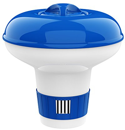 Housolution Dispensatore cloro, Galleggiante, Bromo con 4 Regolazioni, Tablette da 200-20gr, compresse per Piscina Antialghe, Vasche, SPA, Blu, Bianco