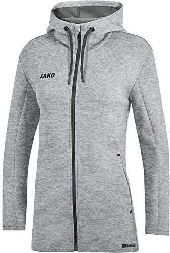 JAKO Damen Kapuzenjacke Premium Basics, Hellgrau-Meliert, 42