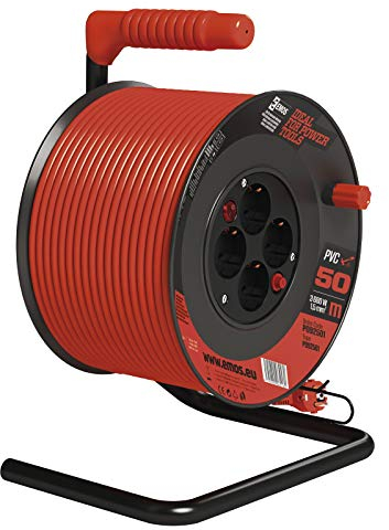 Emos Cable alargador en Bobina Enrollable con Interruptor (50 m, con 4 enchufes Schuko)