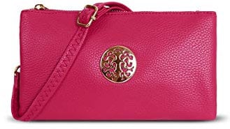 Women's Small Clutch, Cross Body, Shoulder Bag with Wristlet and Long Adjustable Shoulder Strap (Fuchsia)