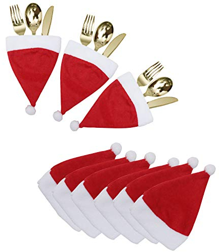 20 Piezas Porta Cubiertos Navidad - Mini Sombreros Navidad Funda Porta Cubiertos – Bolsas Cubertería para Cena, Decoración del Árbol, Botella de Vino, Fiesta de Año Nuevo 14,5 x 11,5cm
