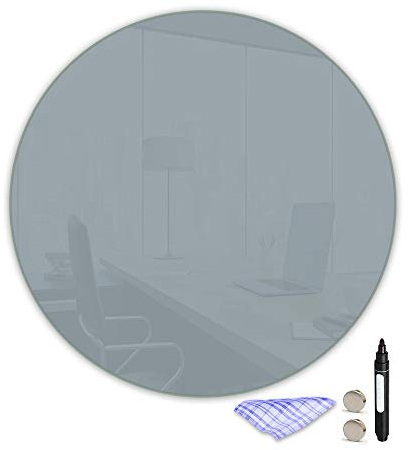 DekoGlas Magnettafel 'Grau' aus Glas Ø50cm, Memoboard inkl. Stift, Tuch & Magnet, Metall-Pinnwand für Küche & Büro